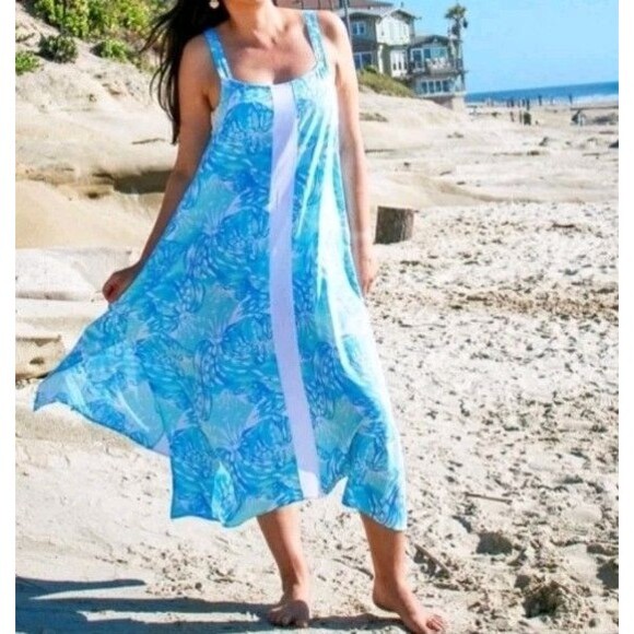 Lilibridge Dress Women’s XL Tropical Hawaiian Beach Blue Cover-up Coastal NEW - Picture 4 of 14